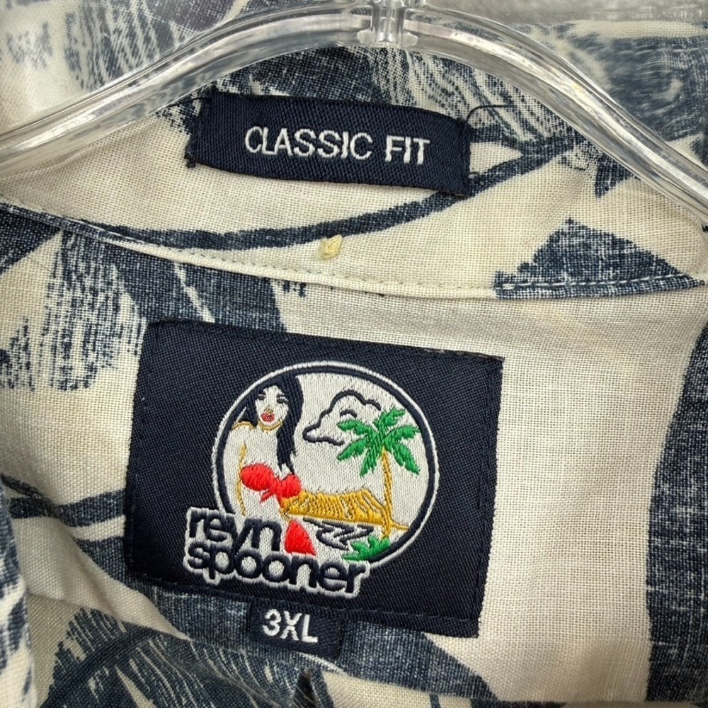 Reyn Spooner Sz 3XL Blue White Abstract Bold Frond Tribal Hawaiian Kloth Popover - Picture 4 of 13